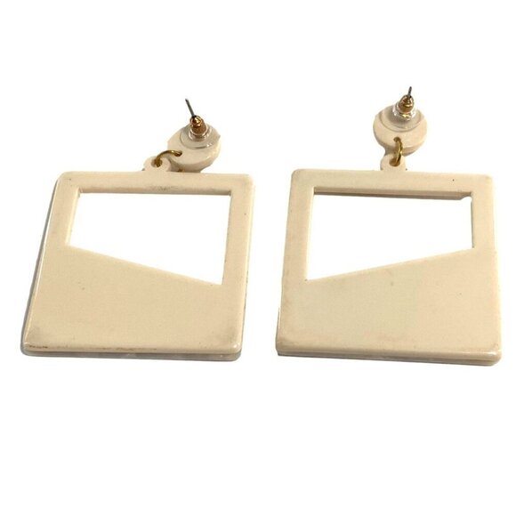 Vintage Acrylic Square Geometric Statement Earrings With Textured Inlay & Gold-T - Picture 3 of 4